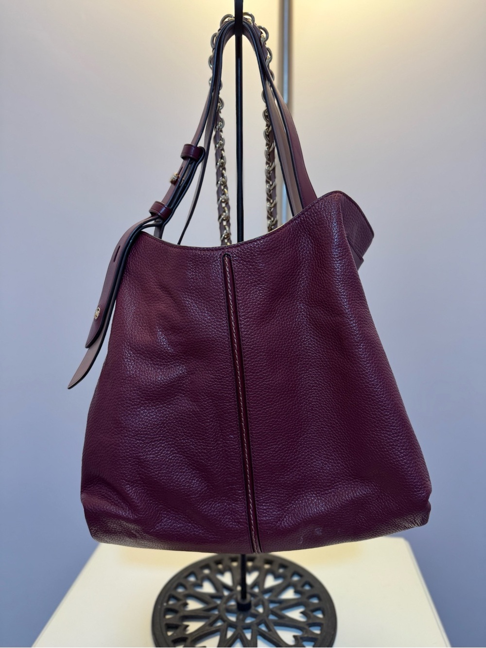 Michael Kors Downtown Astor Large Pebbled Leather Shoulder Bag, in Wine Color